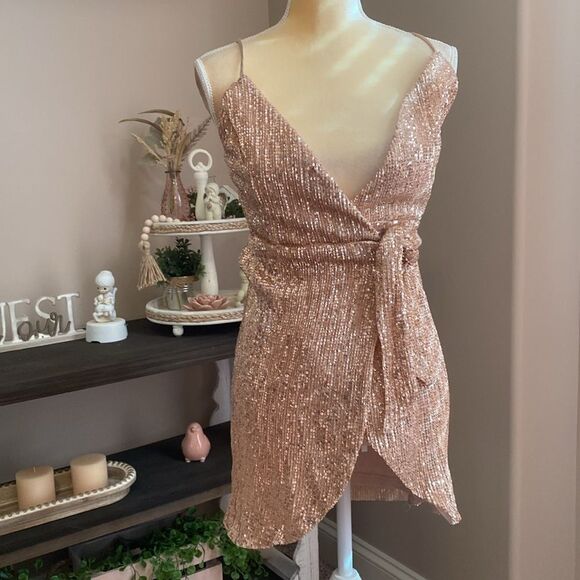 NWT Angel Biba Champagne Sequin
Wrap Mini Dress (Size Small) - Picture 2 of 7